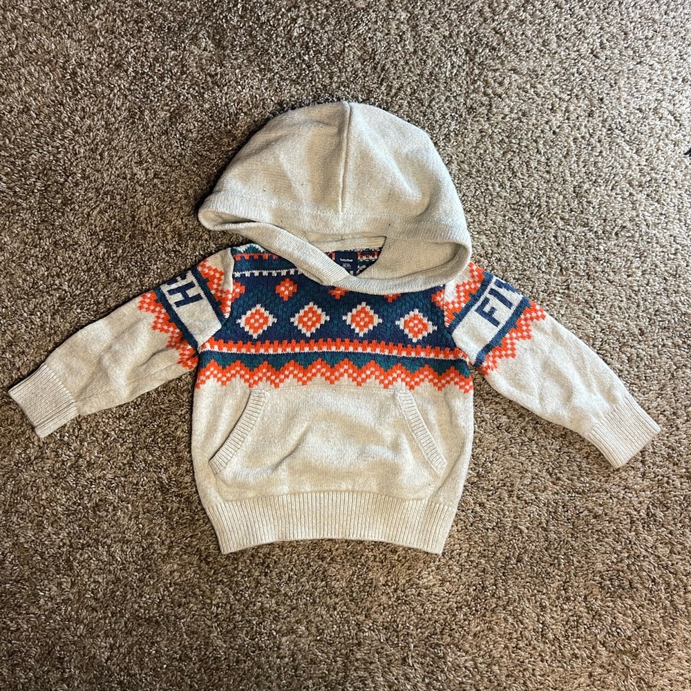 GAP Cream and Blue Patterned Kids Hoodie Sweater